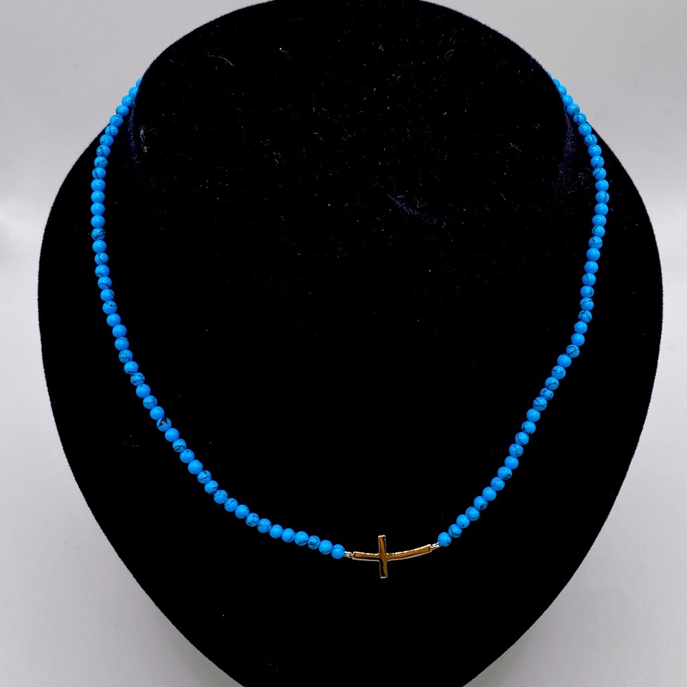 Turquoise beaded sterling silver cross necklace